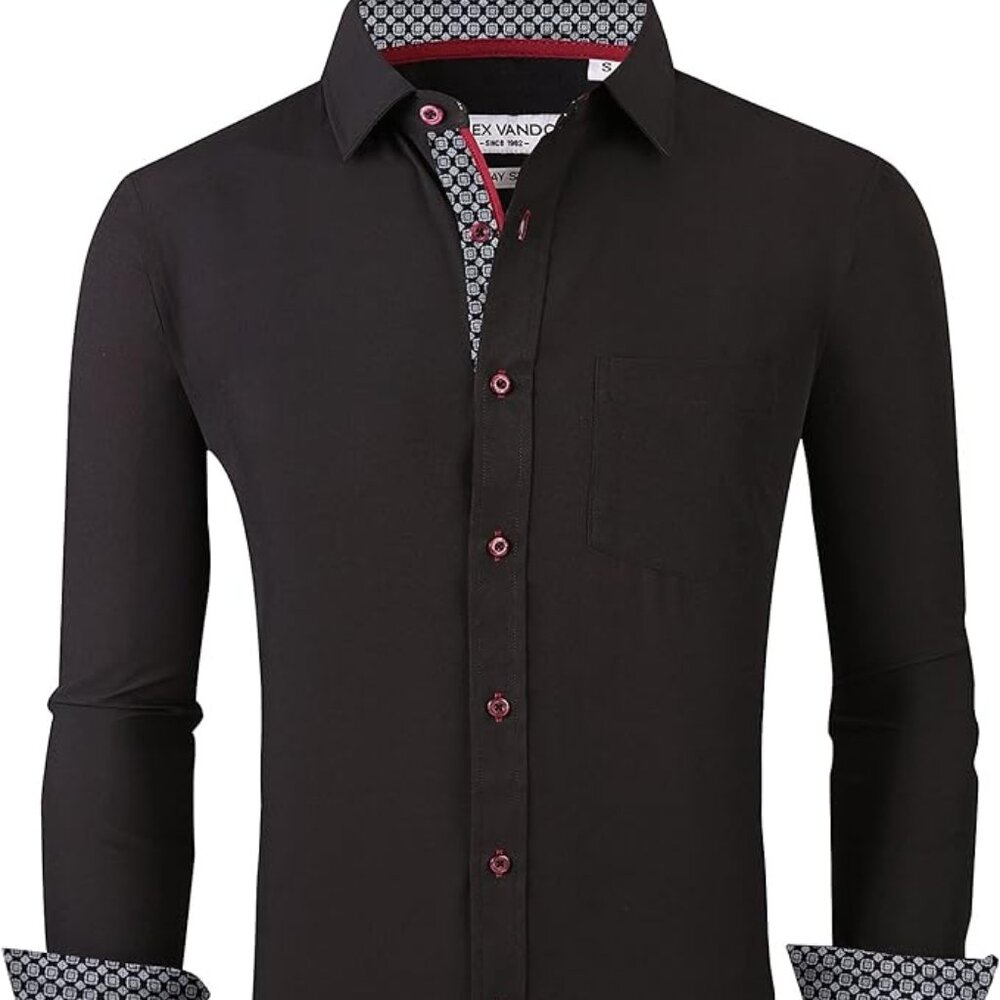 NEW! Mens Dress Shirt Wrinkle Free Regular Fit 4-Way Stretch Button Down Shirts